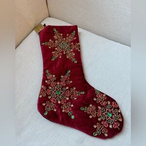 Christian Lacroix Red Velvet Rhinestone Snowflake Holiday Stocking